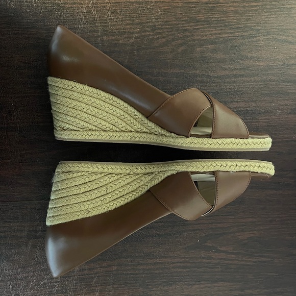 NEW Jack Rogers PALMER Crisscross Wedge Espadrille Heels Mocha Leather - Picture 8 of 8